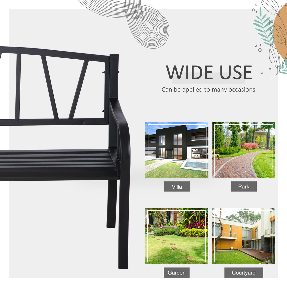 Metal 2 Seater Garden Bench Loveseat - Velmora