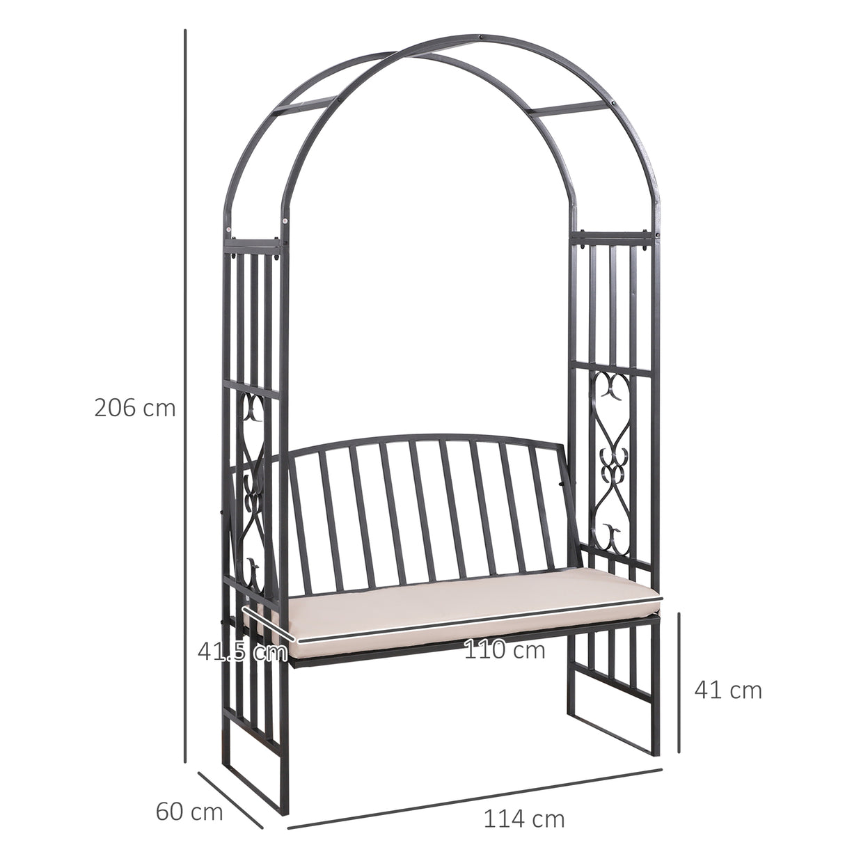 Metal 2 Seater Garden Bench With Arch - Velmora