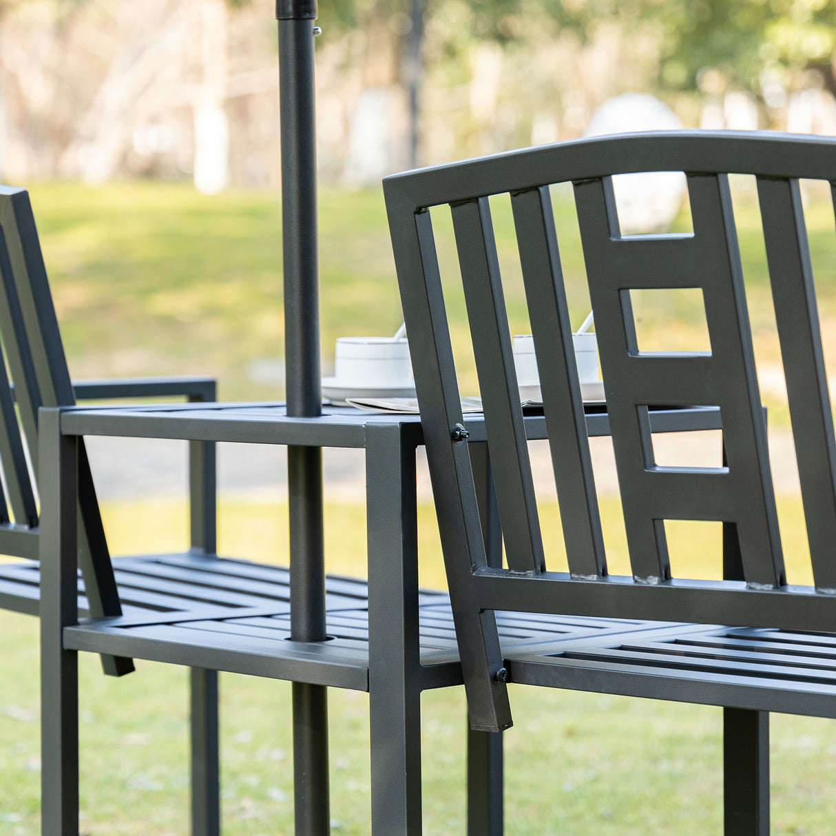 Metal 2 Seater Garden Chair Bench Loveseats With Coffee Table - Velmora
