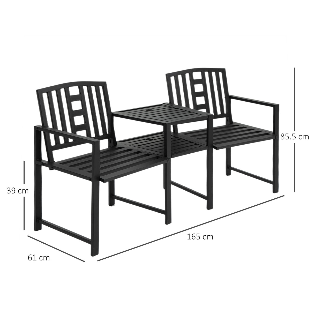 Metal 2 Seater Garden Chair Bench Loveseats With Coffee Table - Velmora