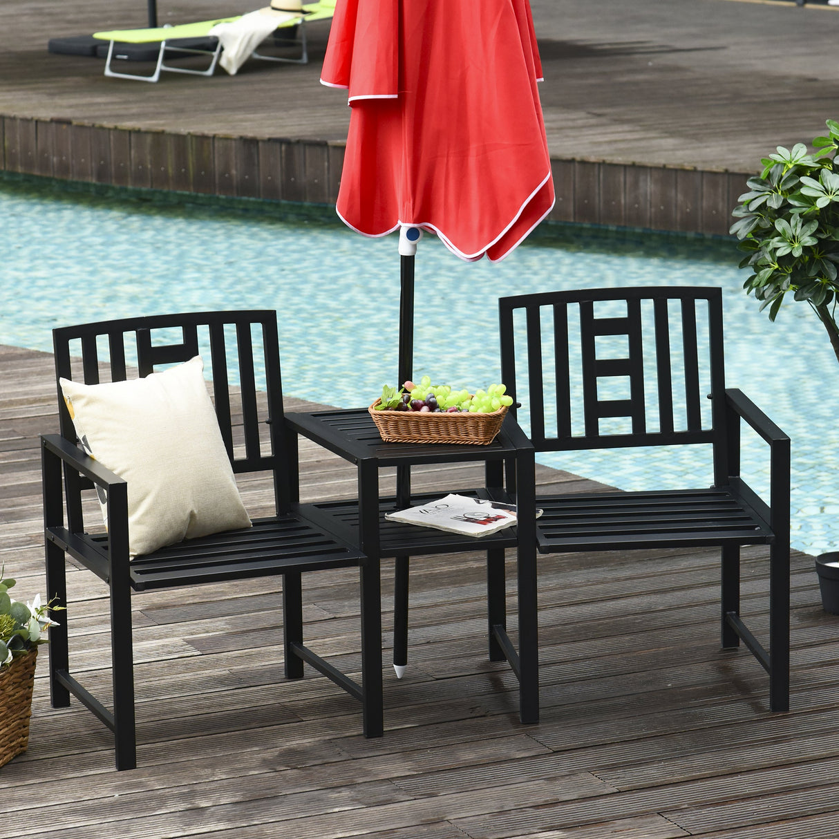 Metal 2 Seater Garden Chair Bench Loveseats With Coffee Table - Velmora