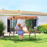 Metal 2 Seater Kids Garden Swing Bench With Adjustable Awning And Seatbelt - Velmora