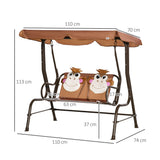 Metal 2 Seater Kids Garden Swing Bench With Adjustable Awning And Seatbelt - Velmora