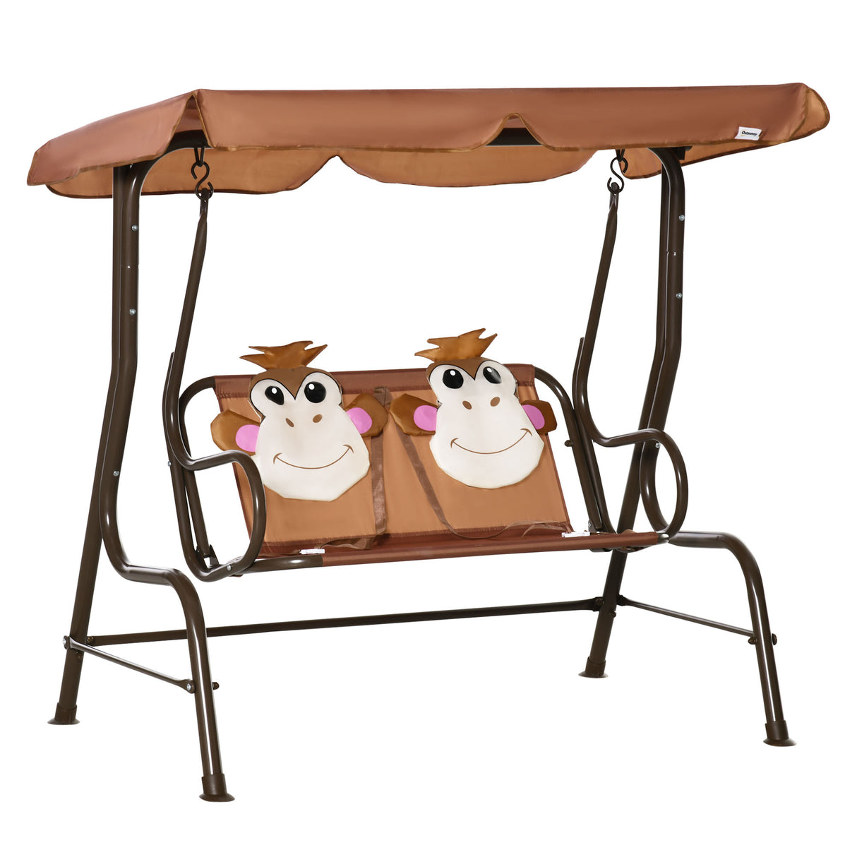 Metal 2 Seater Kids Garden Swing Bench With Adjustable Awning And Seatbelt - Velmora