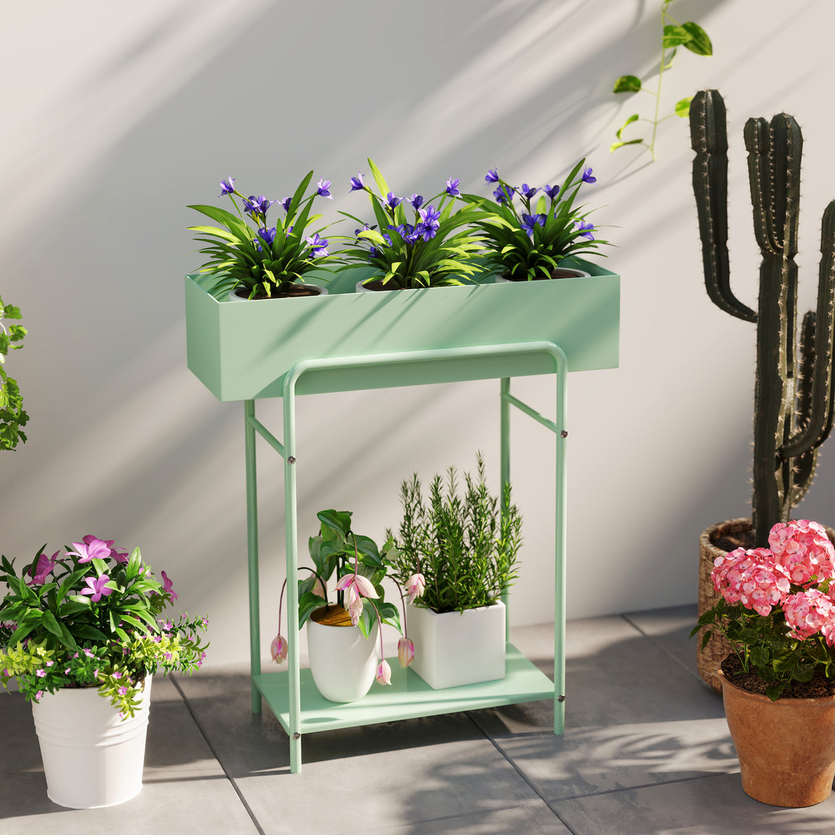 Metal 2 Tier Plant Stand 60cm Wide - Velmora