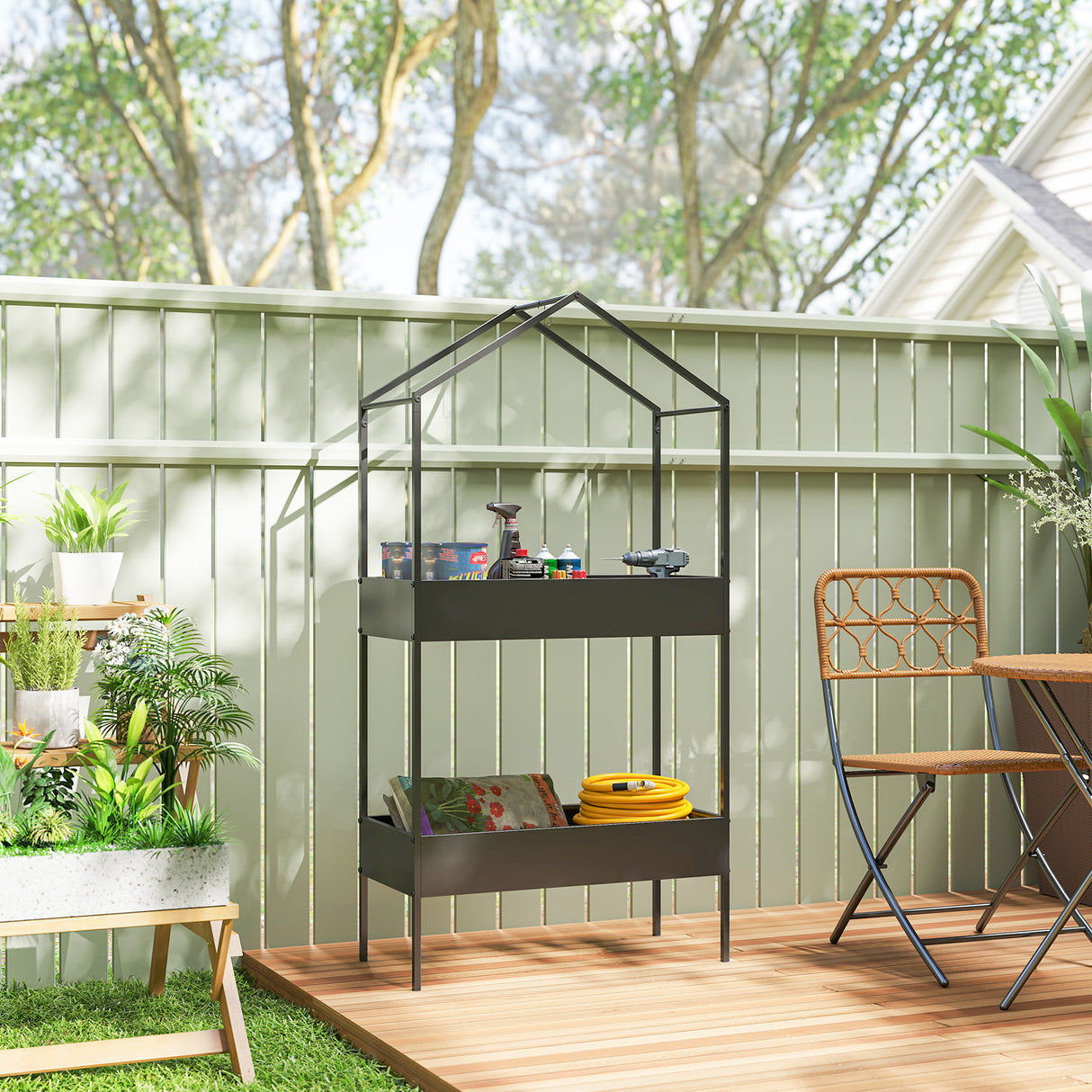 Metal 2 Tier Plant Stand 75cm Wide - Velmora