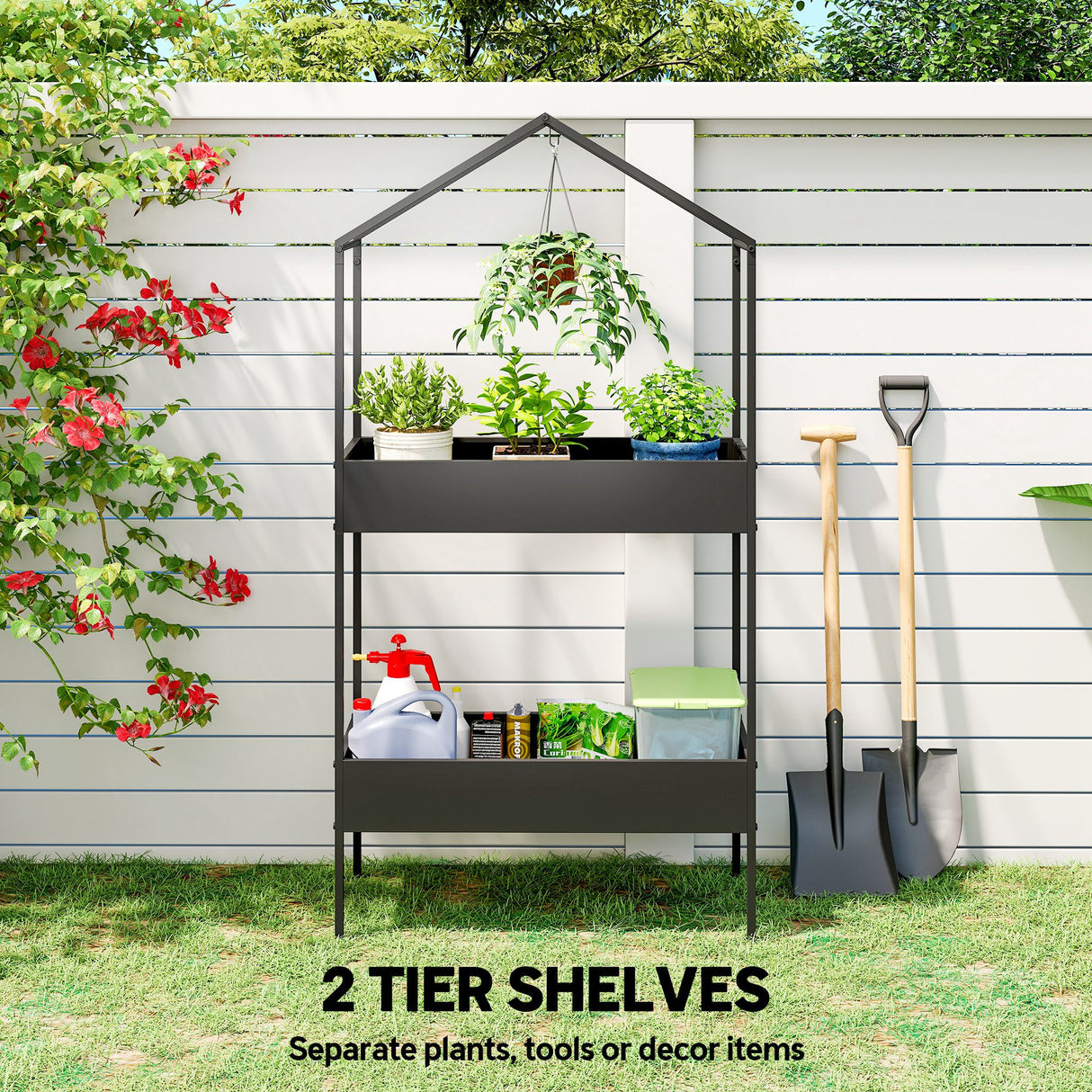 Metal 2 Tier Plant Stand 75cm Wide - Velmora