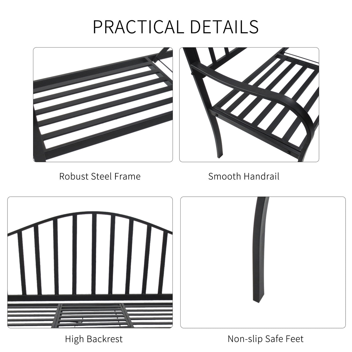 Metal 2 to 3 Seater Garden Bench With Table - Velmora