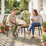 Metal 3 Pieces Garden Bistro Set With 2 Chairs And Round Table - Velmora