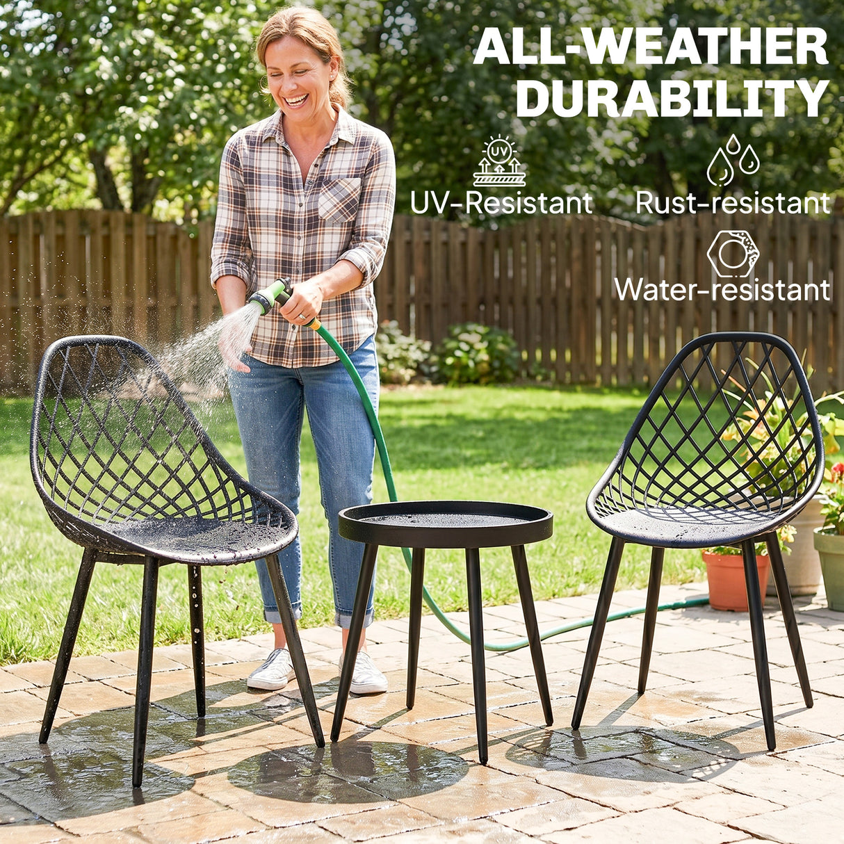 Metal 3 Pieces Garden Bistro Set With 2 Chairs And Round Table - Velmora
