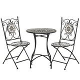 Metal 3 Pieces Garden Bistro Set With 2 Folding Chairs in Mosaic Tiles - Velmora