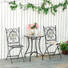 Metal 3 Pieces Garden Bistro Set With 2 Folding Chairs in Mosaic Tiles - Velmora