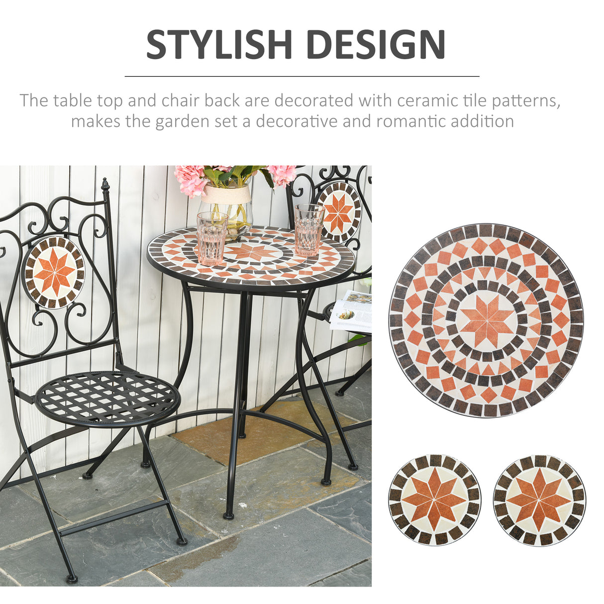 Metal 3 Pieces Garden Bistro Set in Multicolour Mosaic Design - Velmora