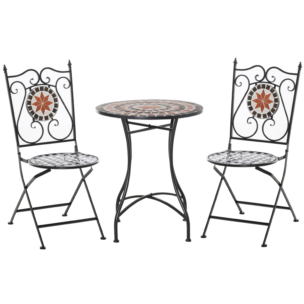 Metal 3 Pieces Garden Bistro Set in Multicolour Mosaic Design - Velmora