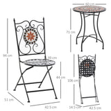 Metal 3 Pieces Garden Bistro Set in Multicolour Mosaic Design - Velmora