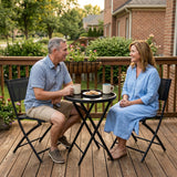 Metal 3 Pieces Garden Bistro Set With Round Glass Table and 2 Folding Chairs - Velmora