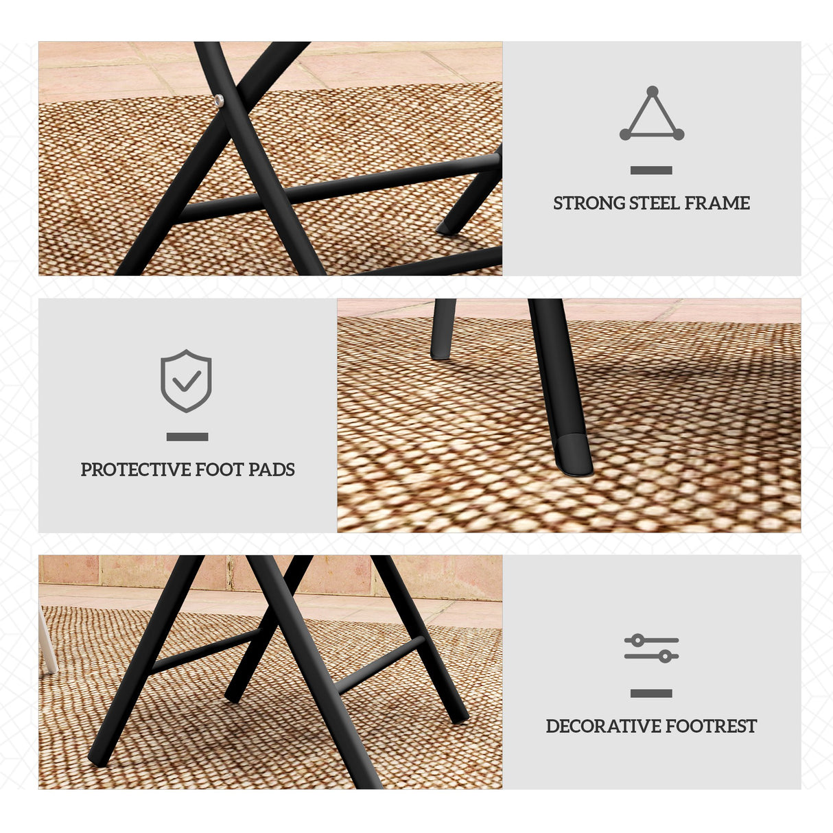 Metal 3 Pieces Garden Bistro Set With Round Glass Table and 2 Folding Chairs - Velmora