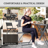 Metal 3 Pieces Garden Bistro Set With Round Glass Table and 2 Folding Chairs - Velmora