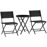 Metal 3 Pieces Garden Bistro Set With Round Glass Table and 2 Folding Chairs - Velmora