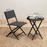 Metal 3 Pieces Garden Bistro Set With Round Glass Table and 2 Folding Chairs - Velmora
