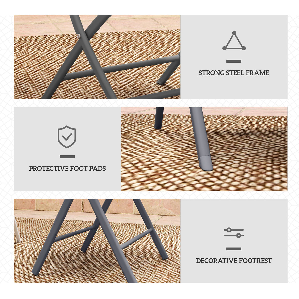 Metal 3 Pieces Garden Bistro Set With Round Glass Table and 2 Folding Chairs - Velmora