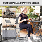 Metal 3 Pieces Garden Bistro Set With Round Glass Table and 2 Folding Chairs - Velmora
