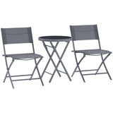 Metal 3 Pieces Garden Bistro Set With Round Glass Table and 2 Folding Chairs - Velmora
