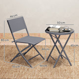 Metal 3 Pieces Garden Bistro Set With Round Glass Table and 2 Folding Chairs - Velmora