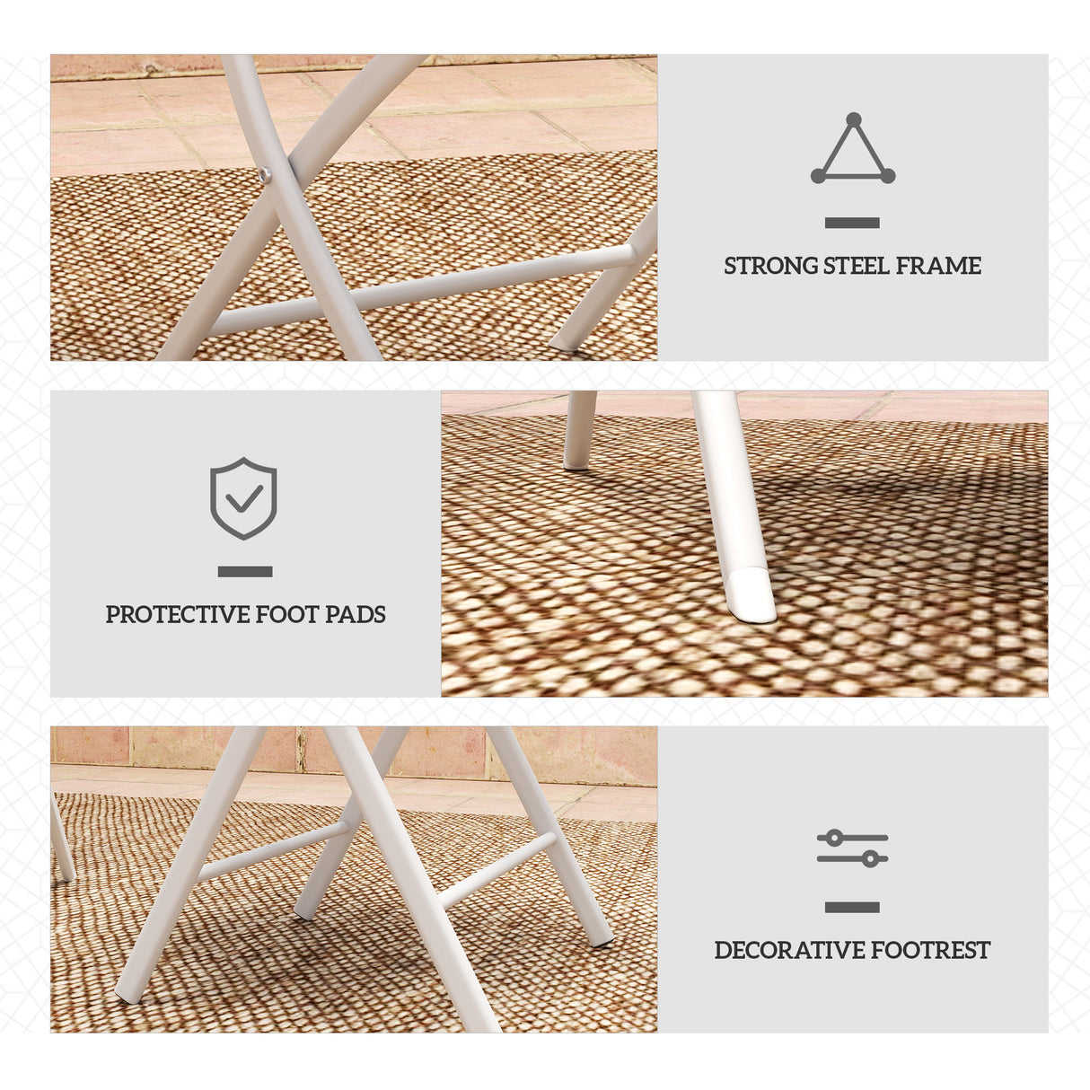 Metal 3 Pieces Garden Bistro Set With Round Glass Table and 2 Folding Chairs - Velmora