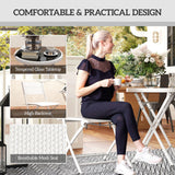 Metal 3 Pieces Garden Bistro Set With Round Glass Table and 2 Folding Chairs - Velmora