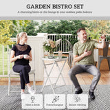 Metal 3 Pieces Garden Bistro Set With Round Glass Table and 2 Folding Chairs - Velmora