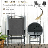 Metal 3 Pieces Garden Bistro Set With Round Glass Top Table - Velmora