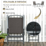 Metal 3 Pieces Garden Bistro Set With Round Glass Top Table - Velmora