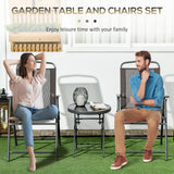 Metal 3 Pieces Garden Bistro Set With Round Glass Top Table - Velmora