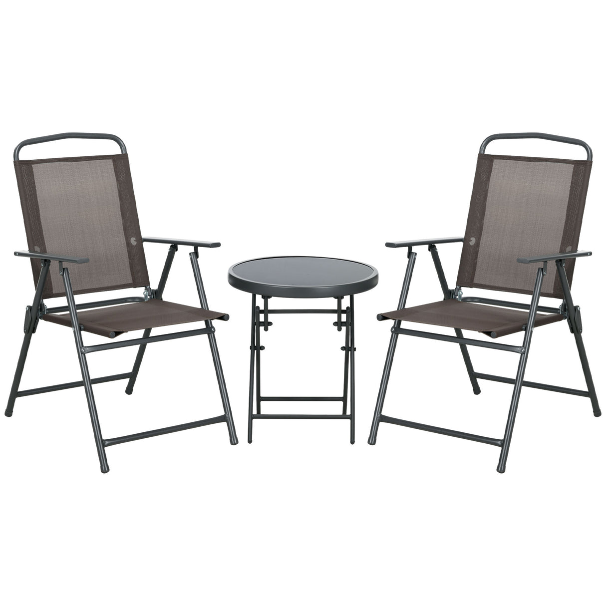 Metal 3 Pieces Garden Bistro Set With Round Glass Top Table - Velmora