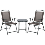 Metal 3 Pieces Garden Bistro Set With Round Glass Top Table - Velmora
