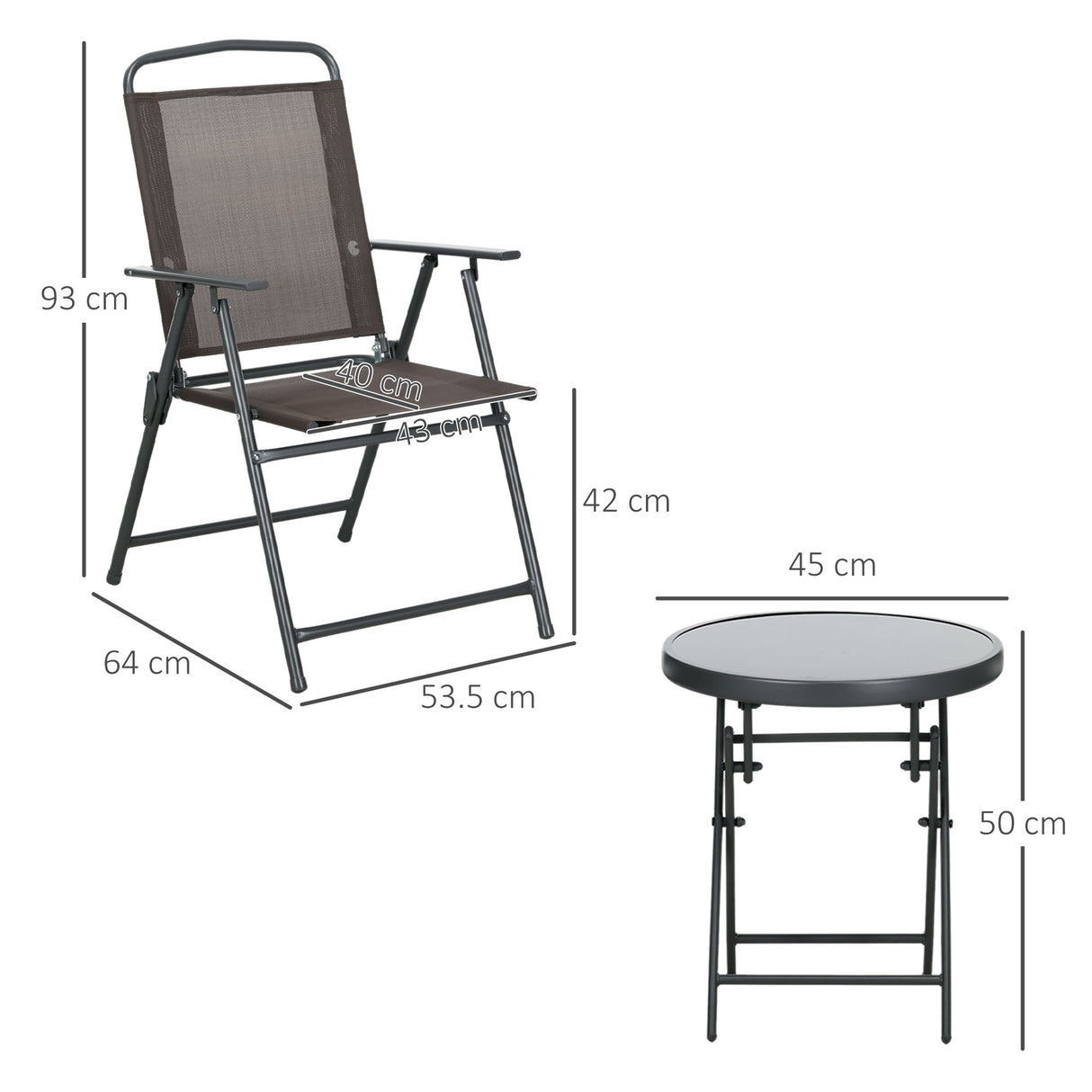 Metal 3 Pieces Garden Bistro Set With Round Glass Top Table - Velmora