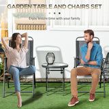 Metal 3 Pieces Garden Bistro Set With Round Glass Top Table - Velmora