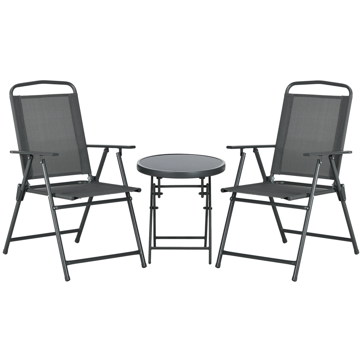 Metal 3 Pieces Garden Bistro Set With Round Glass Top Table - Velmora