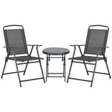 Metal 3 Pieces Garden Bistro Set With Round Glass Top Table - Velmora