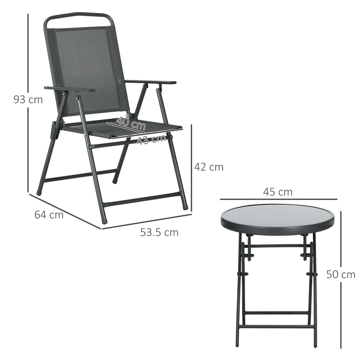 Metal 3 Pieces Garden Bistro Set With Round Glass Top Table - Velmora