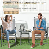 Metal 3 Pieces Garden Bistro Set With Round Glass Top Table - Velmora
