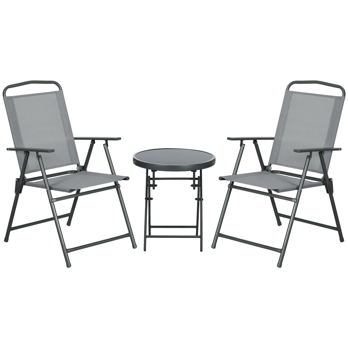 Metal 3 Pieces Garden Bistro Set With Round Glass Top Table - Velmora