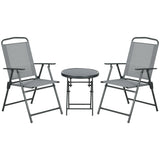 Metal 3 Pieces Garden Bistro Set With Round Glass Top Table - Velmora