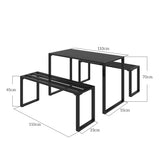 Metal 3 Pieces Garden Dining Set with 2 Benches in Slated Design - Velmora