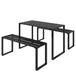 Metal 3 Pieces Garden Dining Set with 2 Benches in Slated Design - Velmora