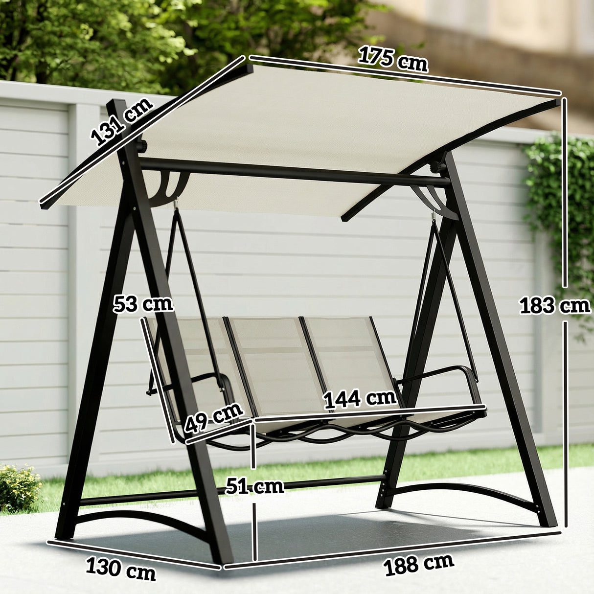 Metal 3 Seater Garden Swing Chair Bench With Adjustable Tilting Canopy - Velmora