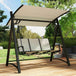 Metal 3 Seater Garden Swing Chair Bench With Adjustable Tilting Canopy - Velmora