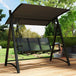Metal 3 Seater Garden Swing Chair Bench With Adjustable Tilting Canopy - Velmora