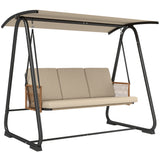 Metal 3 Seater Swing Chair Hammock Bench With Adjustable Canopy - Velmora